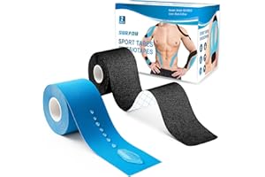 SURFOU Strap Sport Tape Kinesiologie, 2 Rouleau 5cm X 5m Bleu + Noir, Adhesive Forte, Bande Élastique Taping Récupération, Pour Le Soutien du Corps, Pour le Genou, Épaule, Dos, Poignet, Cou