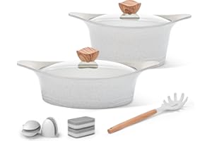 RIOVARM Induction Casseroles Antiadhésif Granit Ensemble de pots Avec couvercle Sans PFOA 2 pièces Ensemble cuisinière Multi - usages La cuisine Casserole de cuisson