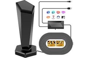 QGCLEARSO Antena TV Digital Interior,2025 Antena de TV Interior con Amplificador,460KM en recepción 360° Base magnética Resistente para, fácil instalación,admite Canales 4K/1080P, Puede Recibir señales DVB-T/T2