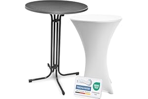 ‎BEAUTISSU Beautissu Stehtisch mit Hussen – Klappbarer Stehtisch 80 cm Grau inkl. Stretchhusse Weiß – rutschfest, Waschbar & Bügelfrei – Outdoor Bistrotisch Kratzfest & Wetterfest Bellini & Stella