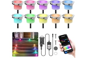 CHESBUNG 10-Pack RGBP WiFi Led Decking Lights,Ø30MM + WiFi Voice Control with Tuya APP,DIY Color Settings,IP67waterproof,12V Dreamcolor Chasing Decking Lights Work with Alexa and Google Assistant