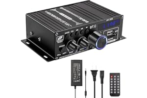 MAKERFIRE Wzmacniacz Bluetooth HiFi Stereo - 2-kanałowy mini wzmacniacz audio 400WX2 Class D wzmacniacz cyfrowy wzmacniacz z basem Treble Tuner do PC kina domowego 12 V