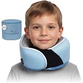 Proglobe, Kids Ergonomic Memory Foam Neck Pillow for Travel Airplane Car Booster Seat Soft Washable Compact with Strap 4-13 Y
