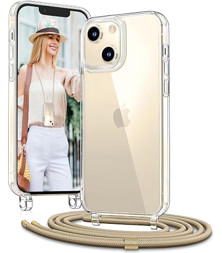 Handyhülle Mit Halskette Für IPhone 14 Plus – TPU+PC, Transparent, Abnehmbare Kordel, Schwarz