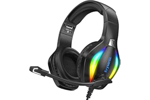 Krysenix PG1 Auriculares Gaming para PS4, PS5, PC, Nintendo Switch, Xbox, Cascos con Micrófono, Cascos Gaming Cancelación de Ruido, Auriculares con Conector de 3.5 mm y luz RGB, Negro
