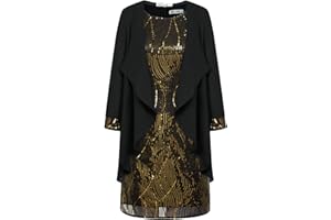 GRACE KARIN Women Sequined Round Neck Sleeveless A Line Dress + Blouse Two-Piece Set