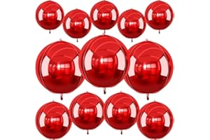 VIBZOX 12Pcs Red Round Foil Balloons, 22" 15" 10" 4D Ball Balloons, Metallic Red Foil Balloon for Wedding Birthday Graduation Christmas New Year Party Decoration Supplies Backdrops