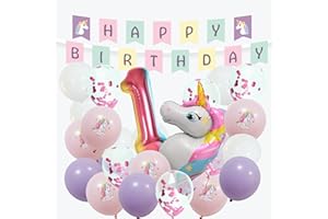 envami® Decorazioni Compleanno 1 anno Bambina Unicorno - Kit Compleanno Unicorno 1 anno - Festoni Compleanno Bambina - 1anno Festa Unicorno - Palloncini 1 anno Compleanno - Addobbi Compleanno