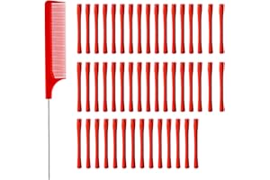 MUSIOOK 48 Pieces Perm Rods for Short Hair, Perming Kit, Perm Rods for Short Hair, Perming Rod With Steel Pintail Comb Rat Tail Comb for Hairdressing Styling Supplies (0.2 Inch, Red)