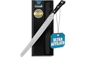Cutluxe Coltello per Affettare - 36cm Coltello Intagliato per Carne e Prosciutto - Lama in Acciaio Inossidabile Premium ad Alto Tenore di Carbonio - Impugnatura Nera Ergonomica - Serie Artisan
