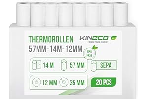 ‎KINECO Kineco Ec-Cash Kassenrollen 57mm x 14m x 12mm - Thermorollen, Thermopapier, Bonrollen für Bankomat - Kredit-Kartenlesegeräte (57x35x12) mit SEPA Lastschrifttext (20 Rollen)