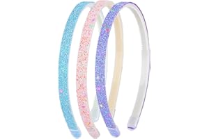 WLLHYF 3 Stück Glitzer Haarreife, Niedliche Rutschfeste Stirnbänder aus Kunststoff mit Zähnen Regenbogen-Bling Süße Harte Haarbänder Haarschmuck für kleine Mädchen (Rosa+Blau+Lila)