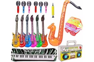 JIAJIAYI Set di 22 giocattoli gonfiabili Rock Star, 1 pianoforte per tastiera, 6 chitarre gonfiabili per bambini, 6 microfoni, 6 bicchieri shutter shading, 1 sassofono, 1 radio gonfiabile, 1 pompa.