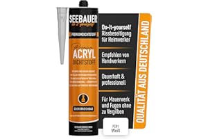 SEEBAUER diy Acryl Dichtstoff Weiß 300 ml - Besonders elastische Dichtmasse - Einfach überstreichbar für Innen- & Außenbereich - Maler-Acryl für Fugen & Risse (1 Stück)