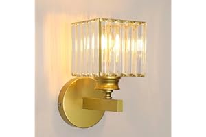 Comely Aplique de Pared de Cristal Dorado E27 – Lámpara de Pared Retro-Chic para Dormitorio, Salón o Pasillo (Bombilla no incluida)