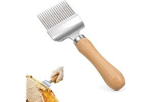 Bustlwor Biodlargaffel i rostfritt stål med handtag, bihonung deodorkulerande gaffel för honungsextraktion (original träfärg)
