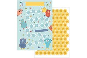 JEKA Belohnungstafel Kinder Monster, 10 Stück mit Sternen-Stickern zur Motivation bei Haushalt, Hausaufgaben, Töpfchentraining, Zähneputzen - Aufgabentafel für Kinder für Gute Gewohnheiten