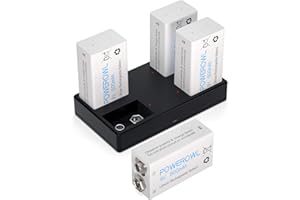 Akumulator 9 V z ładowarką, akumulatory POWEROWL 600 mAh 9 V do mikrofonu, czujnika dymu i innych urządzeń (niski poziom samorozładowania - 4 sztuki)