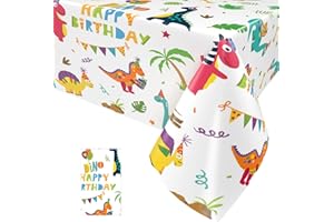 Paready 1 Pack Dinosaur Tablecloth, Dinosaur Happy Birthday Table Cover for Kids Boys Party Decorations, Dinosaur Party Plastic Tablecloths for Baby Shower Dinosaur Theme Party Supplies, 54" x 108"