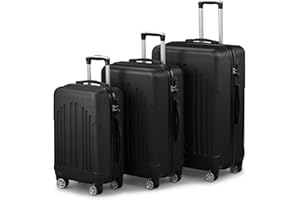 LALAHO Set de 3 Valises de Voyage, Valise Grande Taille & Cabine, Lot de 3 Valises, ABS+PC avec roulettes Pivotantes 360°, Design Bicolore contrasté (Noir)