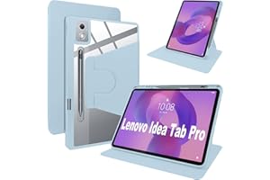Lemxiee Cover pour Lenovo Idea Tab Pro Coque Case avec Emplacement pour Stylo & Support pivotantCuir PU + Acrylique Transparent Coque