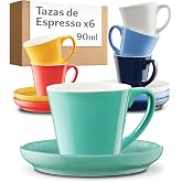 Cosumy 6 Espresso Cups Multi-Coloured 70 ml &ndash; Coffee Cups Set &ndash; Mocha Cups | Thick wall keeps warm, &Oslash; 6 cm, plate &Oslash; 11.5 cm,