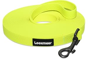 Looxmeer Correa Perro Adiestramiento 3m/ 5m/ 7m/ 10m/ 15m/ 20m/ 25m/ 30m Correa Larga Perro Poliéster, Cuerda Perro Impermeable, para Camping Paseo, Amarillo
