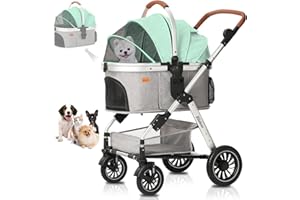 Blahoo Haustier Kinderwagen Reisesystem 4-Räder Faltbare Aluminiumlegierung Rahmenwagen für kleine mittlere Hunde Katzen Einfach, Falten mit abnehmbarem Liner, Aufbewahrungskorb