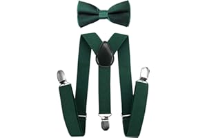 axy Kinder Hosenträger mit Fliege Set für Kinder 1-7 Jahre alt, Y-Form, 3 Clips - Uni Farben Jungen Hosenträger