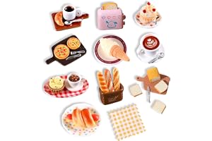NXDHPLIENG 36 stycken dockhus tillbehör, 1/12 mini tomtetillbehör miniatyr mat och dryck med harts tårta, bröd, pizza, frukt