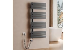 S'AFIELINA Scaldasalviette Elettrico con Termostato Antracite 1041x500mm 600 Watt Radiatore per Asciugamani con Resistenza Elettrica Timer Termoarredo per Bagno Pannello Laterale
