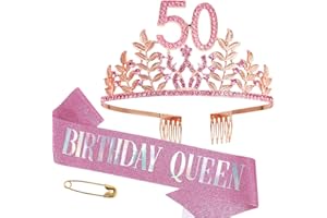HPMAISON Geburtstag Schärpe und Tiara Mädchen Krone Damen Diadem Geschenke Crown Geburtstagskönigin Schärpe Kristall Strass Stirnband Deko für Frauen Geburtstag Party Supplies