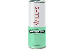WILLY'S Apple Kombucha & Apple Cider Vinegar - Probiotics For Detox & Gut Health - Vegan & Gluten Free - 12 x 250ml Cans - Sustainable ACV