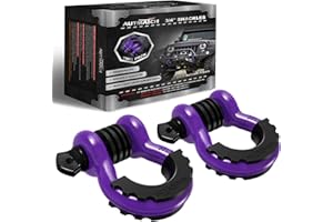 AUTMATCH D Ring Shackle 3/4" Shackles (2 Pack) 41,887Ibs Break Strength with 7/8" Screw Pin and Shackle Isolator Washers Kit for Tow Strap Winch Off Road Vehicle Recovery Purple & Black