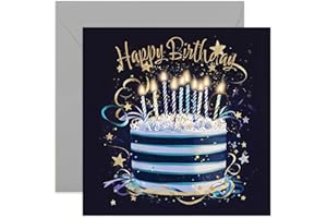 OLD ENGLISH COMPANY Special Male Birthday Card for Men - Birthday Greeting Cards for Him - Navy Blue and Gold Happy Birthday Cake Artwork Birthday Cards for Men - Stylish and Traditional Male Birthday Cards