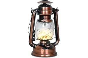 Eaxus® Lanterne 15 LED en cuivre au design de lampe à huile - Belle décoration de salon et de jardin