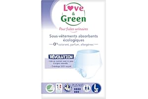 Love & Green Sous-vêtements absorbants adulte hypoallergéniques et écologiques Plus Nuit "Taille L" x8 - origine naturelle - ultra absorbant - sans colorants
