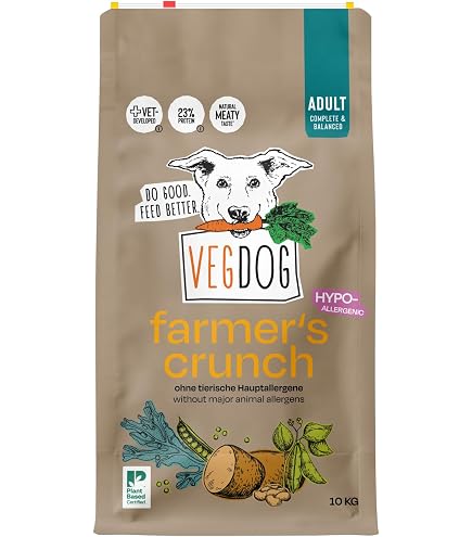 VEGDOG Farmer's Crunch hypoallergenes Trockenfutter (4 kg) | Adulte Hunde|  ohne Gluten und Soja, purinarm | Alleinfutter fr Allergiker mit  Kartoffelprotein : Amazon.de: Haustier