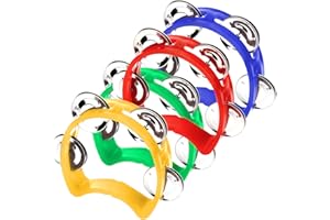 SAVITA 4 Piezas Pandereta Percusión Plástico Mini Media Luna Adultos Pandereta Bell Juguetes Musicales Instrumentos Ritmo Infantil Niños Niñas Jardín Infantes Fiestas Reuniones Familiares (Multicolor)