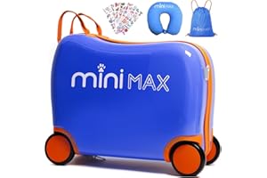 Aerolite MiniMax 45x36x20cm Valigia cavalcabile bambini per Easyjet 29L Trolley Bagaglio a mano per bambini - Set di bagagli 45x36x20 con borsa, cuscino da viaggio e adesivi - Blu