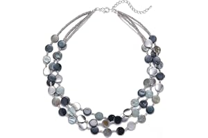 FULU AUTUMN Donne Collana di Conchiglie in Argento a Strati Collane Bohémien Corte Collana Girocollo con Perline Turchesi Regali Compleanno
