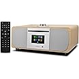 LEMEGA M5P DAB Radio with CD Player,WiFi Internet Radio with Bluetooth 35W Hi-Fi Compact Stereo System,Spotify Connect,USB player,Dual Alarms Clock,FM Digital Radio with Remote Control - White Oak