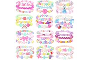 Powerking Bracelets d'enfants, Bracelets de Perles de Filles de Princesse et Bracelets de Bijoux fixés pour la faveur d'enfants - Paquet de 12 36 PC
