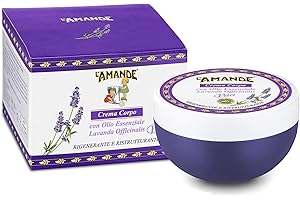 L'AMANDE - Crema Corpo Idratante Pelle Secca con Acido Ialuronico e Vitamina E, Antiossidante Delicata e Nutriente, Crema Profumata per Pelle Morbida e Tonica, Olio Essenziale Lavanda Bio 200 ml