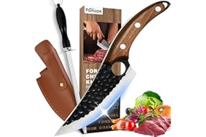 Fumupe Couteau de Chef Avec Bâton d'affûtage, Couteaux de Cuisine Avec étui de Protection en Cuir, Couteau Japonais, Multipurpose Couteaux Japonais, Couteau Damas Boucher, Gril de Cuisine