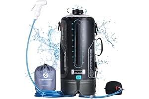 Zyxformis Ducha portatil Camper Ducha Solar para Acampar Bolsa de TPU de 12L/ 20L con Manguera Larga extraíble Bomba presión Boquilla Pantalla de Temperatura