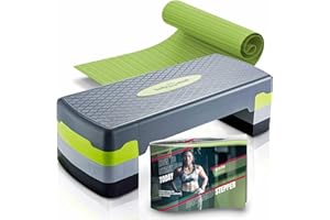 Body & Mind® Stepboard aérobic Deluxe 2-étapes Stepper Step-Bench avec tapis antidérapant gratuit & E-Book d'entraînement exclusif