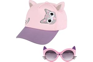 HIFOT Gorra de Béisbol para Niñas con Orejas de Gato, Gafas de Sol para Niños Protección UV Ajustable Sombrero de Lentejuelas Visera Lindo Playa Gorras Casual Regalos para Niñas Verano
