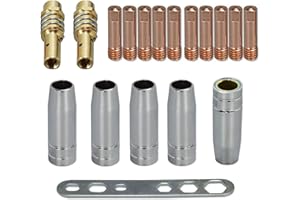 RIVERWELD MB15 15AK Punta de contacto 0,6mm M6 y soporte de puntas difusor y copa protectora y para antorcha de soldadura MB15 15AK MIG 18 Uds