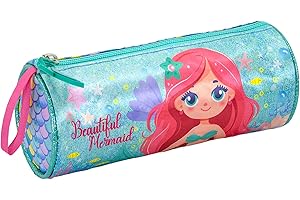 Trousse Scolaire Ronde pour Enfant – Étui 21x8 cm avec Fermeture éclair – Cadeau pour Fille – école Primaire (CP à 6e) – Julian Ross Sirène